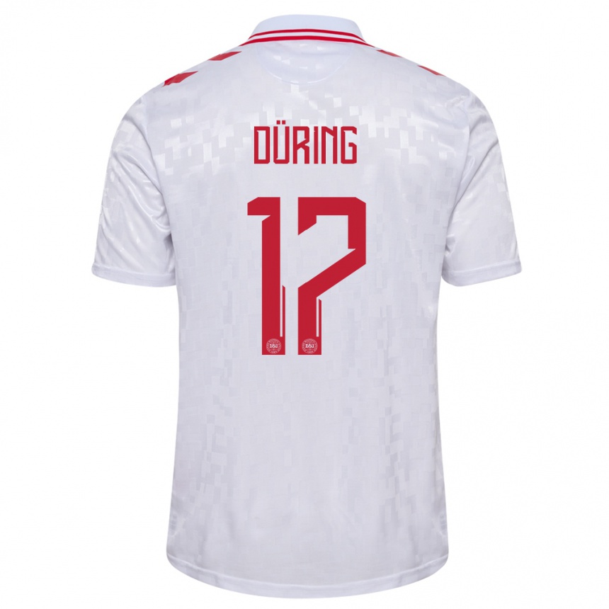 Herren Fußball Dänemark Rasmus Düring #17 Weiß Auswärtstrikot Trikot 24-26 T-Shirt Luxemburg