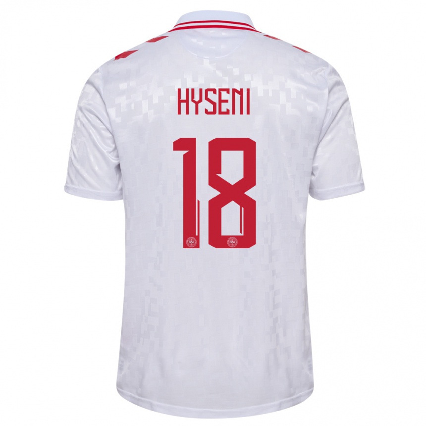 Herren Fußball Dänemark Olti Hyseni #18 Weiß Auswärtstrikot Trikot 24-26 T-Shirt Luxemburg