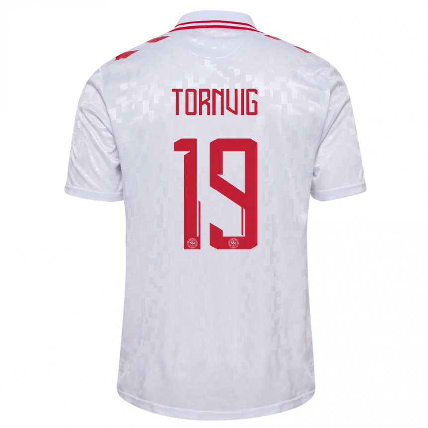Herren Fußball Dänemark Nicolaj Tornvig #19 Weiß Auswärtstrikot Trikot 24-26 T-Shirt Luxemburg