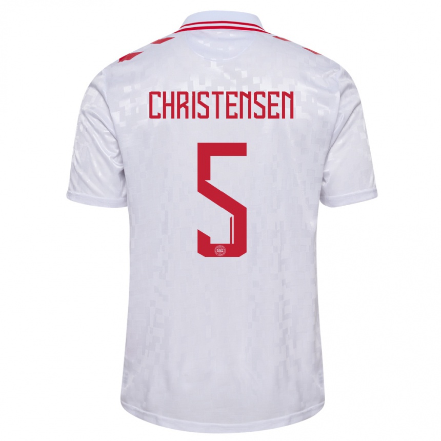 Herren Fußball Dänemark Aske Christensen #5 Weiß Auswärtstrikot Trikot 24-26 T-Shirt Luxemburg