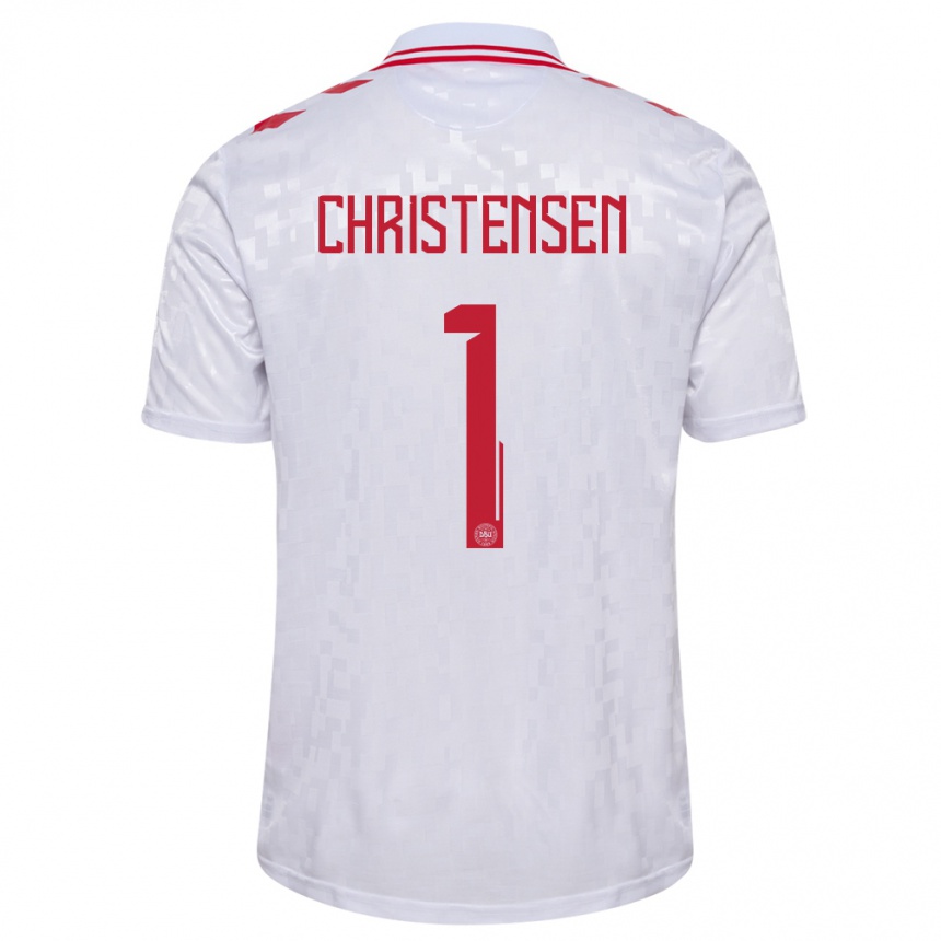 Herren Fußball Dänemark Lene Christensen #1 Weiß Auswärtstrikot Trikot 24-26 T-Shirt Luxemburg