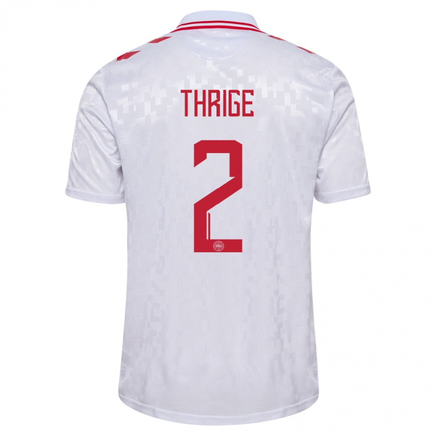 Herren Fußball Dänemark Sara Thrige #2 Weiß Auswärtstrikot Trikot 24-26 T-Shirt Luxemburg