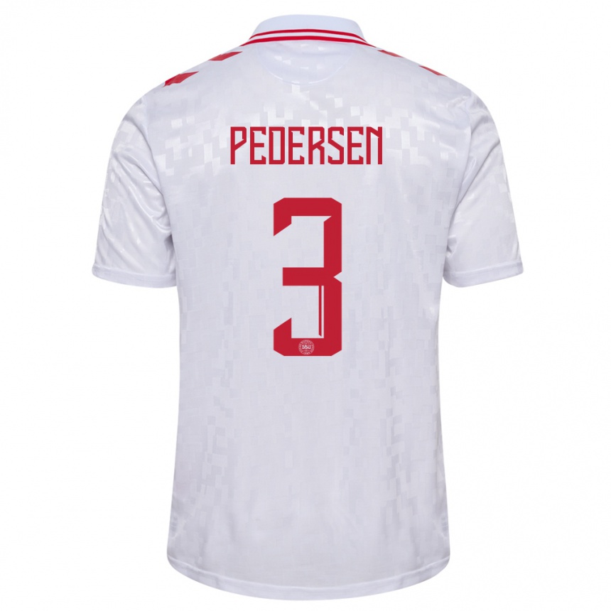 Herren Fußball Dänemark Stine Ballisager Pedersen #3 Weiß Auswärtstrikot Trikot 24-26 T-Shirt Luxemburg