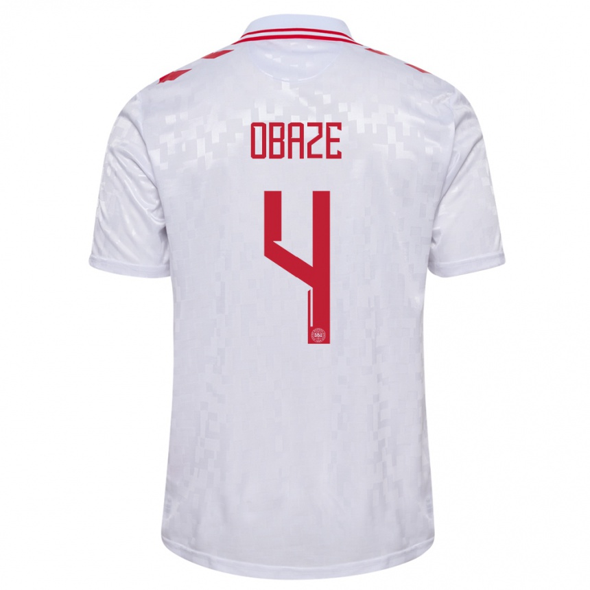 Herren Fußball Dänemark Isabella Obaze #4 Weiß Auswärtstrikot Trikot 24-26 T-Shirt Luxemburg