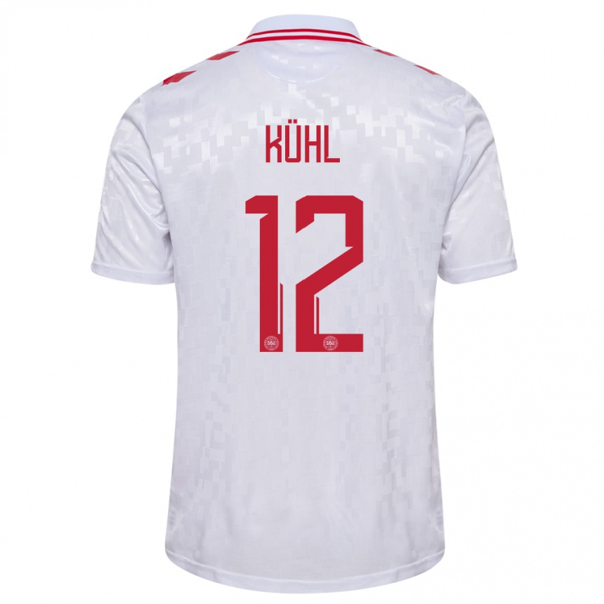 Herren Fußball Dänemark Kathrine Kuhl #12 Weiß Auswärtstrikot Trikot 24-26 T-Shirt Luxemburg
