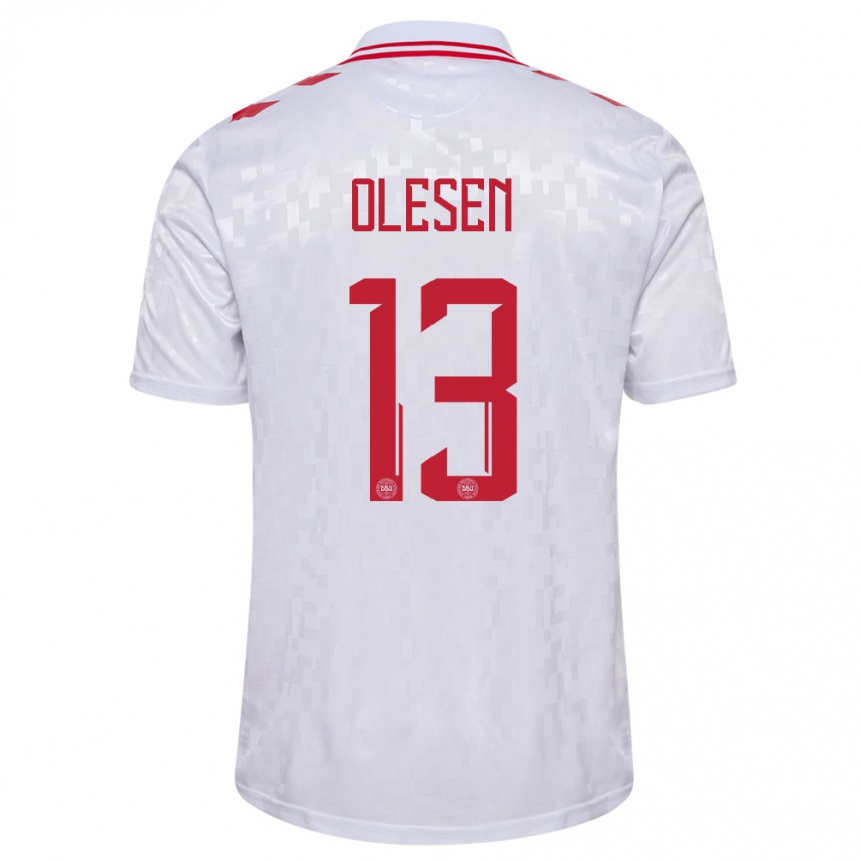 Herren Fußball Dänemark Karoline Olesen #13 Weiß Auswärtstrikot Trikot 24-26 T-Shirt Luxemburg