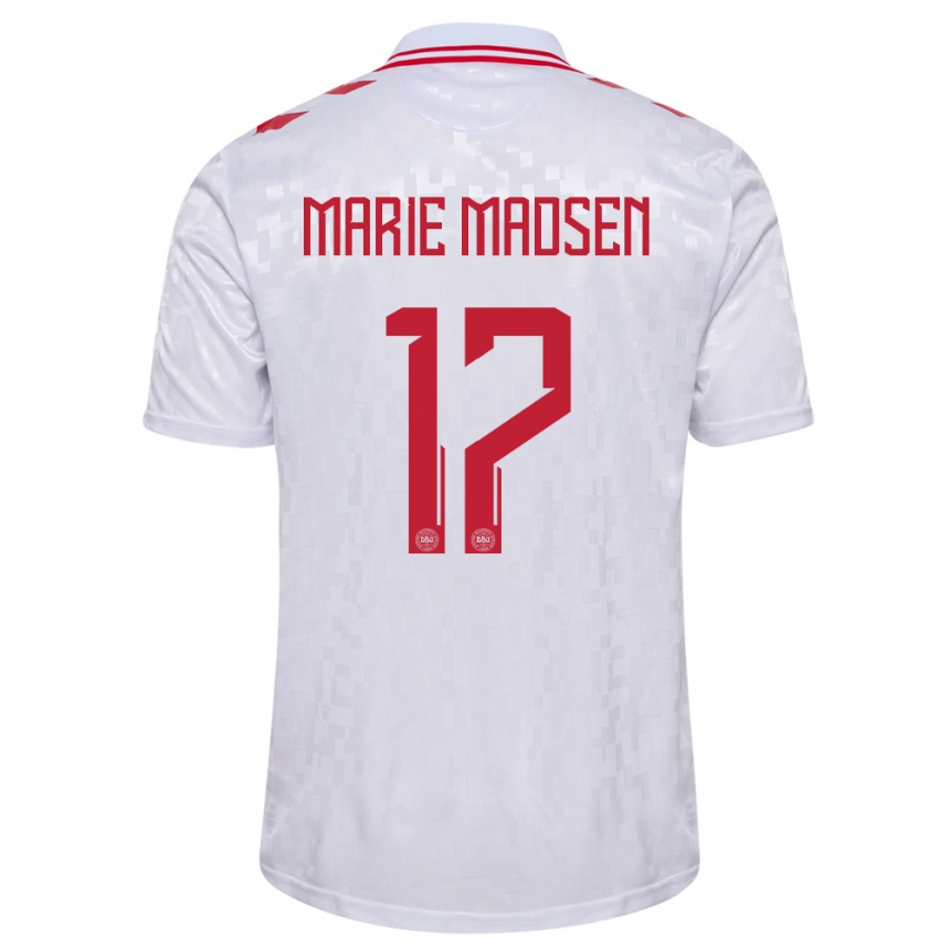 Herren Fußball Dänemark Rikke Marie Madsen #17 Weiß Auswärtstrikot Trikot 24-26 T-Shirt Luxemburg