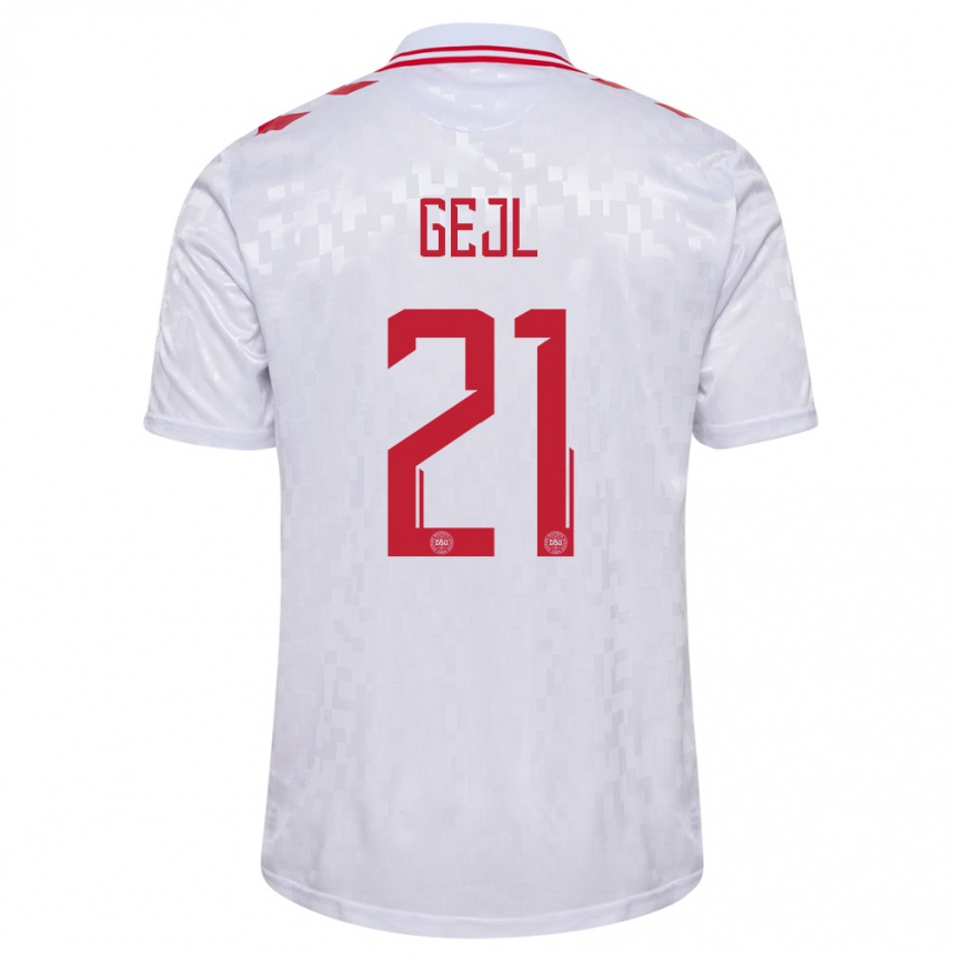 Herren Fußball Dänemark Mille Gejl #21 Weiß Auswärtstrikot Trikot 24-26 T-Shirt Luxemburg