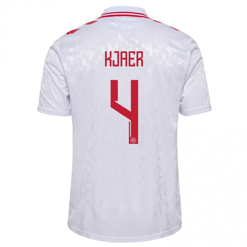 Herren Fußball Dänemark Simon Kjaer #4 Weiß Auswärtstrikot Trikot 24-26 T-Shirt Luxemburg