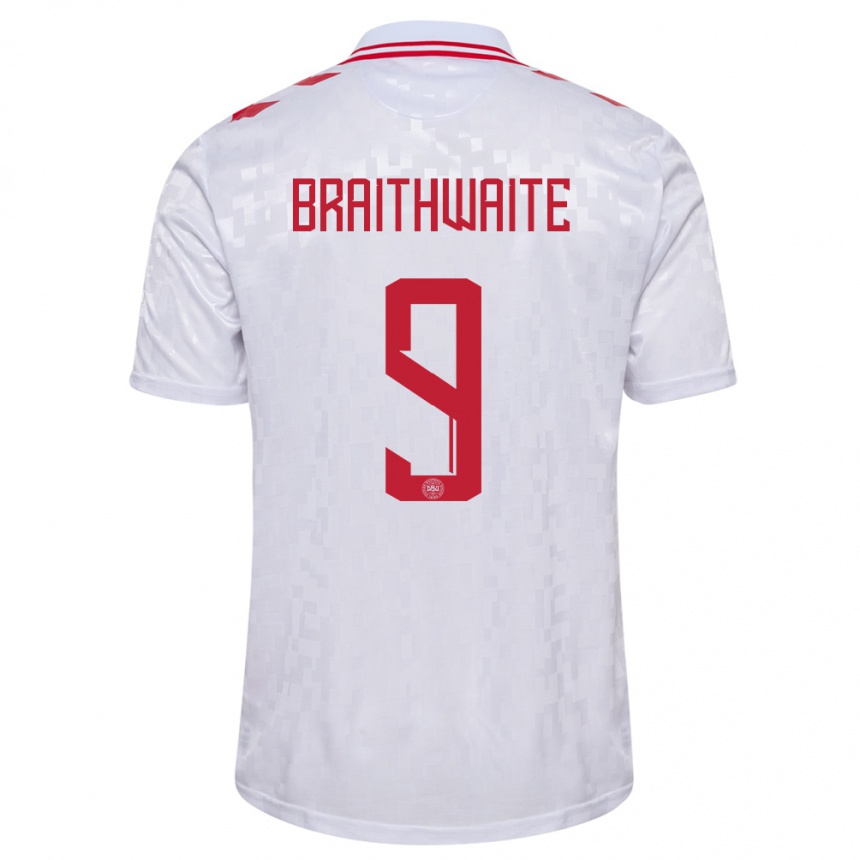 Herren Fußball Dänemark Martin Braithwaite #9 Weiß Auswärtstrikot Trikot 24-26 T-Shirt Luxemburg
