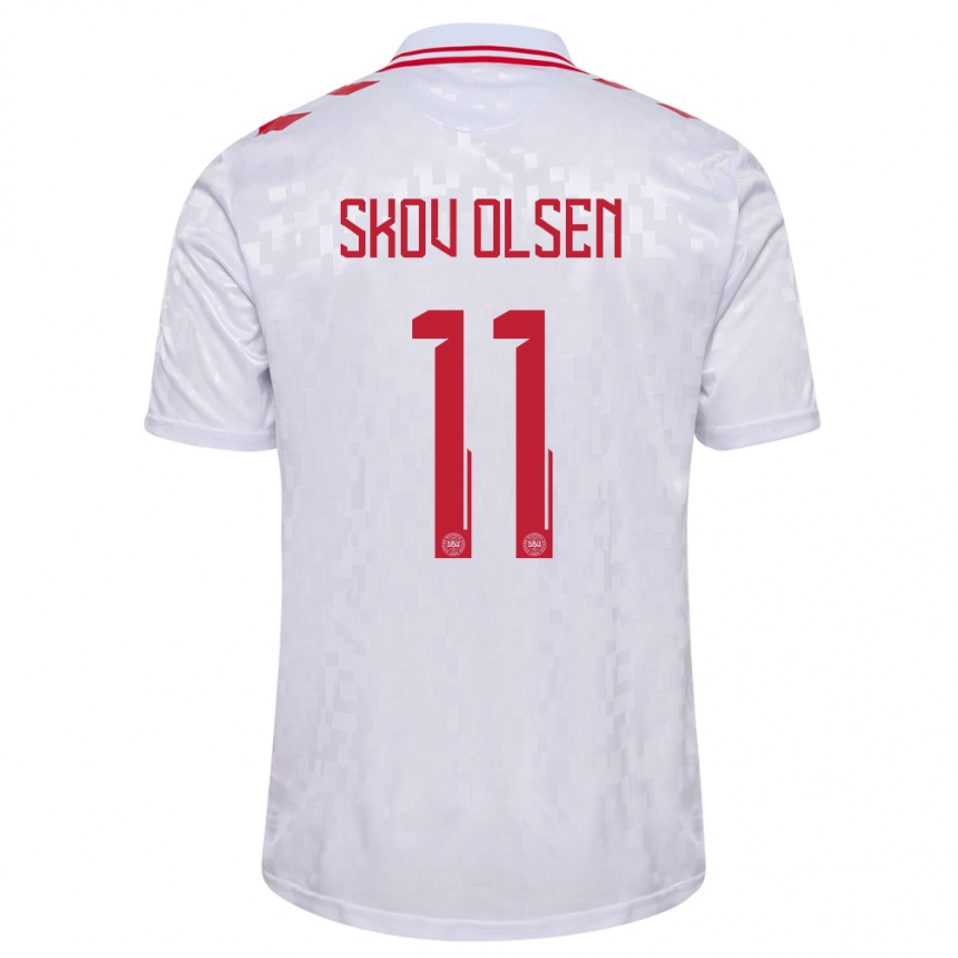 Herren Fußball Dänemark Andreas Skov Olsen #11 Weiß Auswärtstrikot Trikot 24-26 T-Shirt Luxemburg
