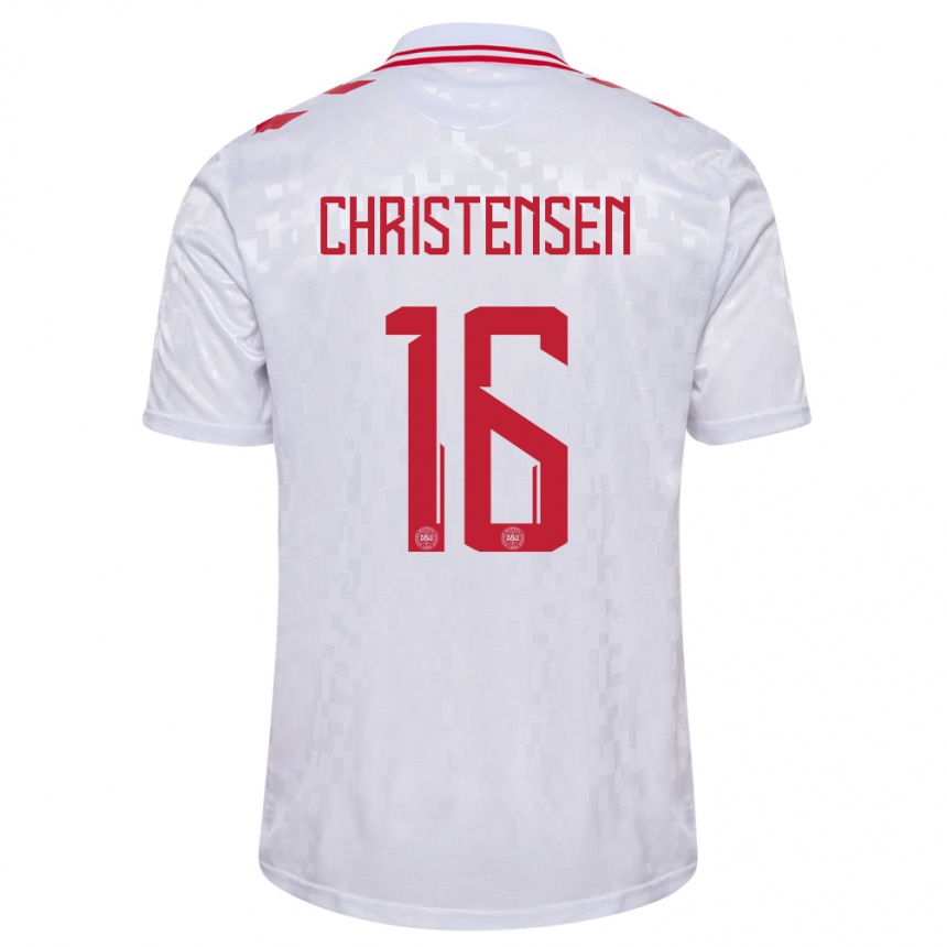 Herren Fußball Dänemark Oliver Christensen #16 Weiß Auswärtstrikot Trikot 24-26 T-Shirt Luxemburg