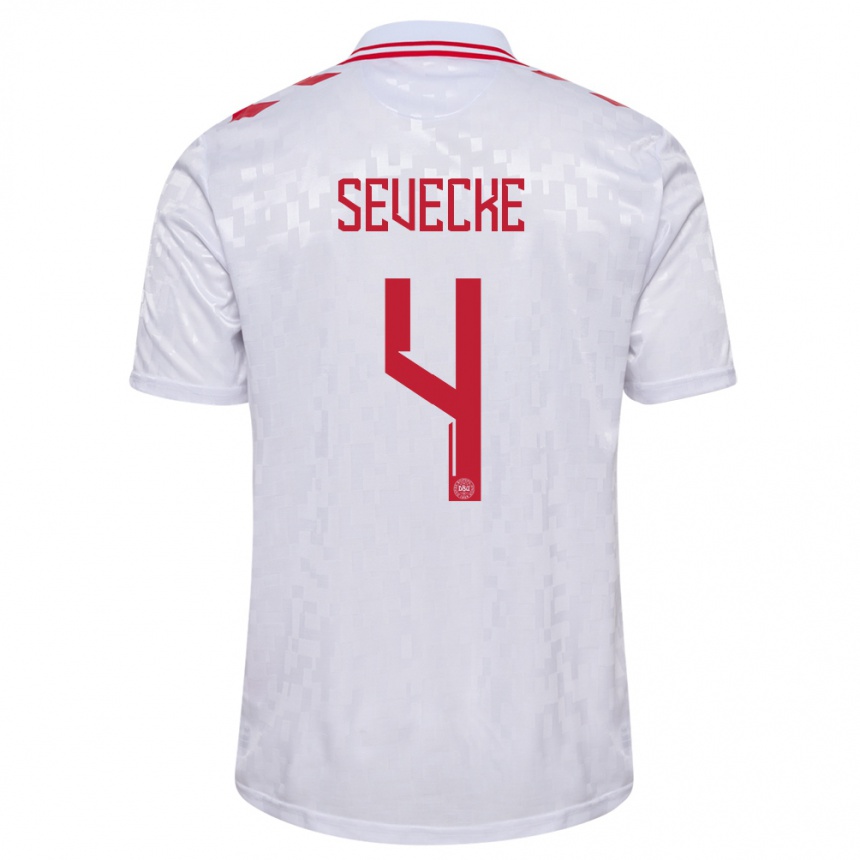 Herren Fußball Dänemark Rikke Sevecke #4 Weiß Auswärtstrikot Trikot 24-26 T-Shirt Luxemburg
