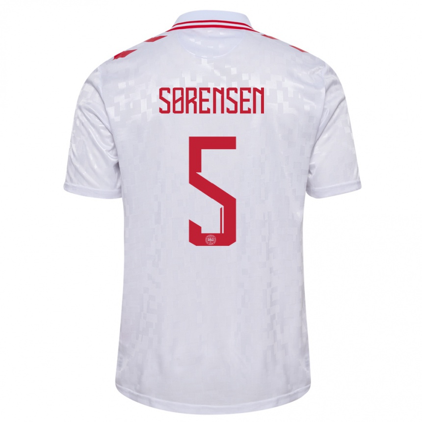 Herren Fußball Dänemark Simone Boye Sorensen #5 Weiß Auswärtstrikot Trikot 24-26 T-Shirt Luxemburg