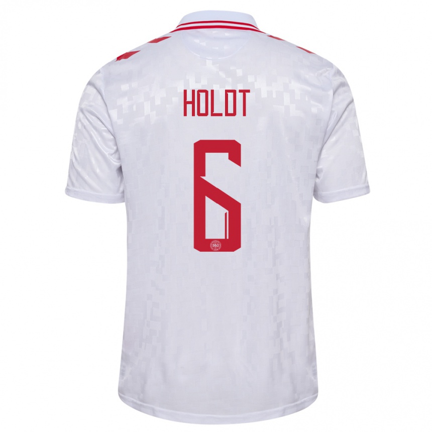 Herren Fußball Dänemark Olivia Holdt #6 Weiß Auswärtstrikot Trikot 24-26 T-Shirt Luxemburg