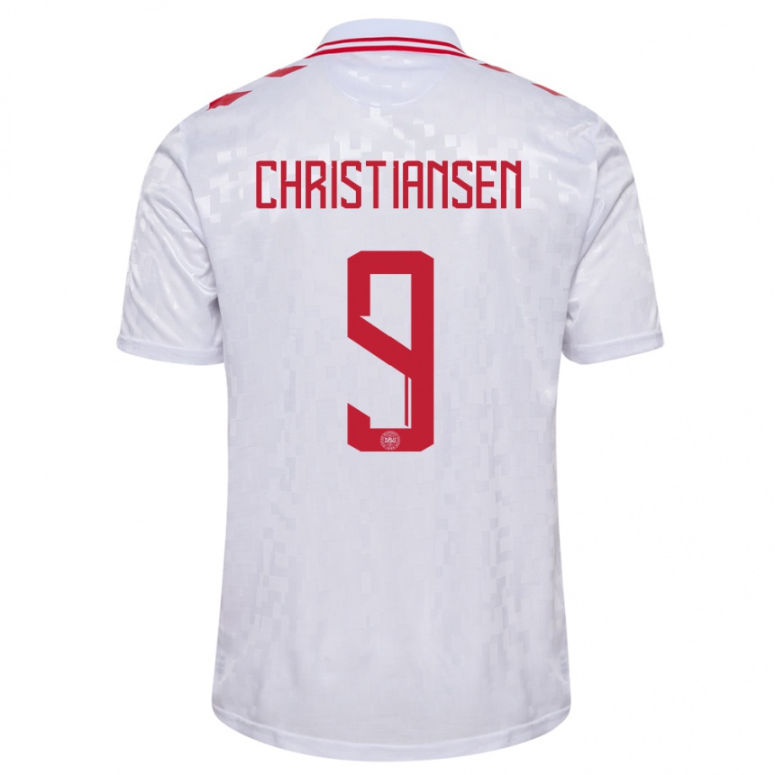 Herren Fußball Dänemark Nanna Christiansen #9 Weiß Auswärtstrikot Trikot 24-26 T-Shirt Luxemburg