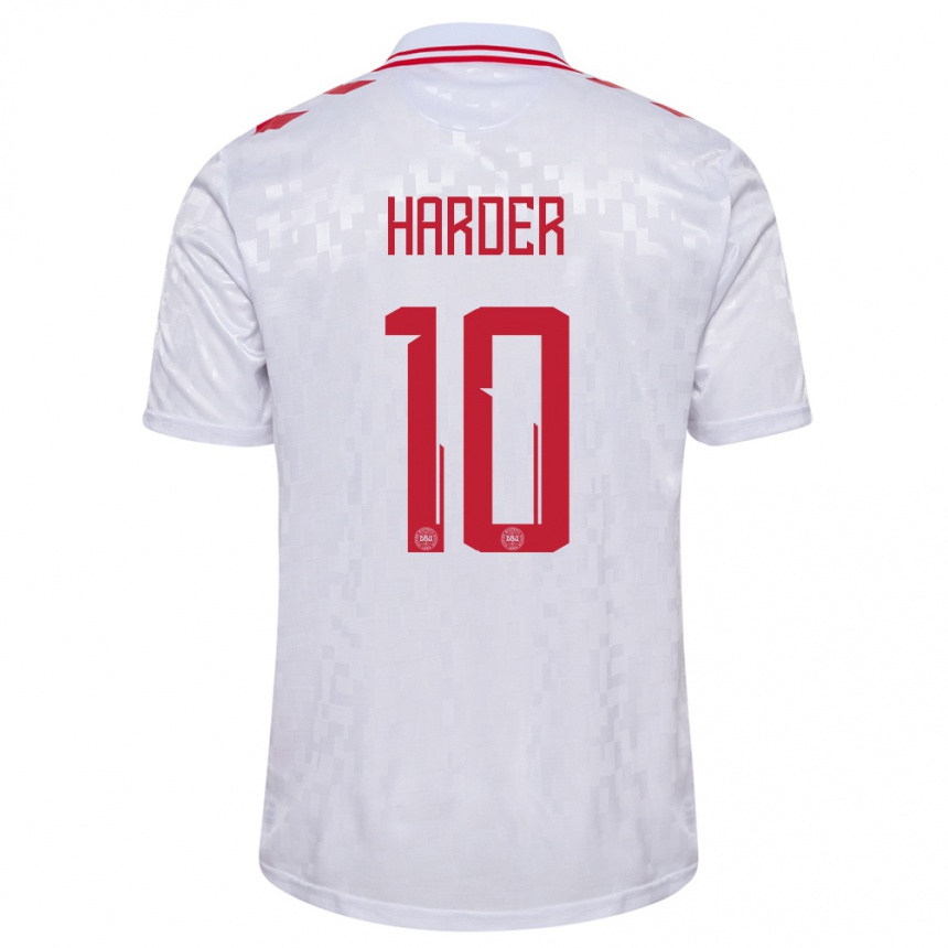 Herren Fußball Dänemark Pernille Harder #10 Weiß Auswärtstrikot Trikot 24-26 T-Shirt Luxemburg