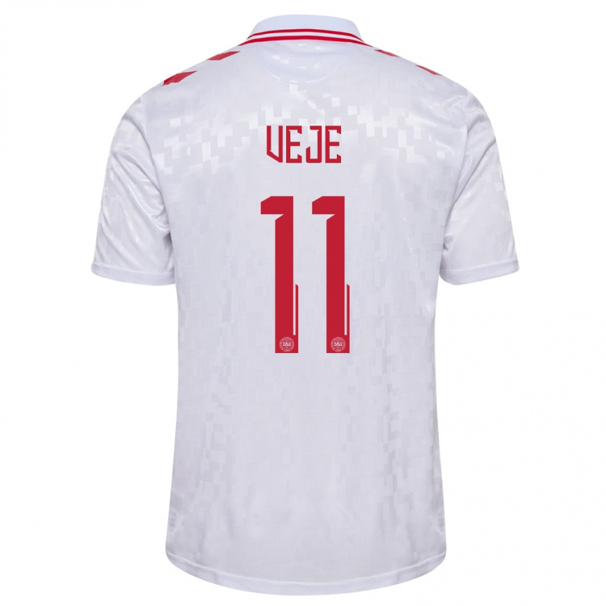 Herren Fußball Dänemark Katrine Veje #11 Weiß Auswärtstrikot Trikot 24-26 T-Shirt Luxemburg