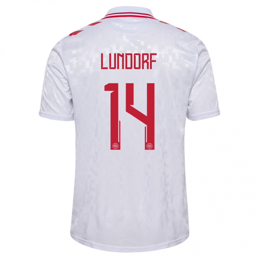 Herren Fußball Dänemark Matilde Lundorf #14 Weiß Auswärtstrikot Trikot 24-26 T-Shirt Luxemburg