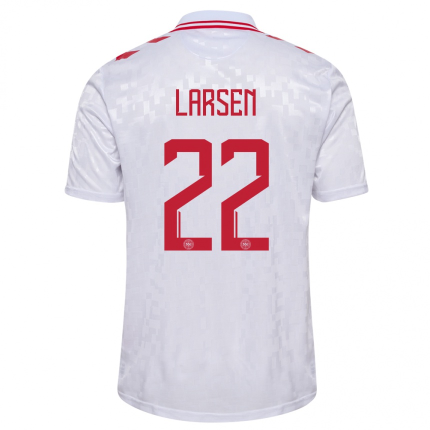 Herren Fußball Dänemark Kathrine Larsen #22 Weiß Auswärtstrikot Trikot 24-26 T-Shirt Luxemburg