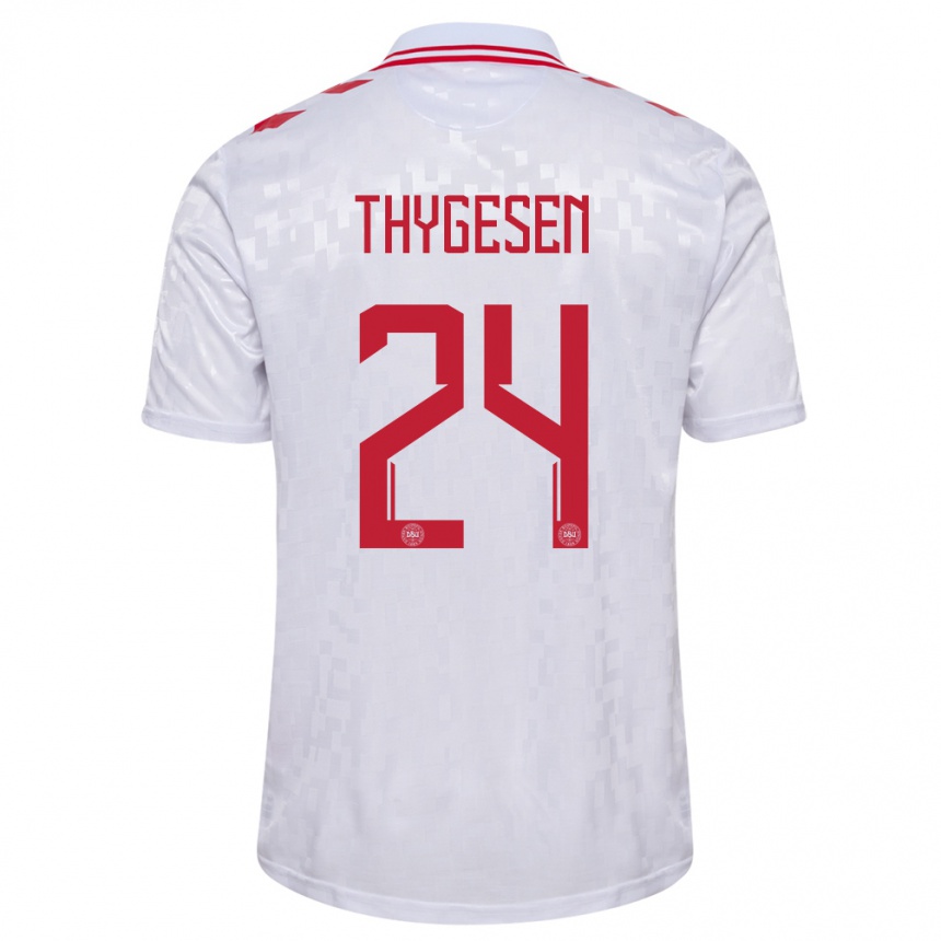 Herren Fußball Dänemark Sarah Thygesen #24 Weiß Auswärtstrikot Trikot 24-26 T-Shirt Luxemburg