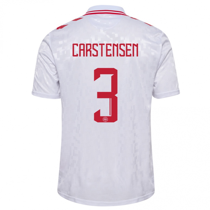 Herren Fußball Dänemark Rasmus Carstensen #3 Weiß Auswärtstrikot Trikot 24-26 T-Shirt Luxemburg