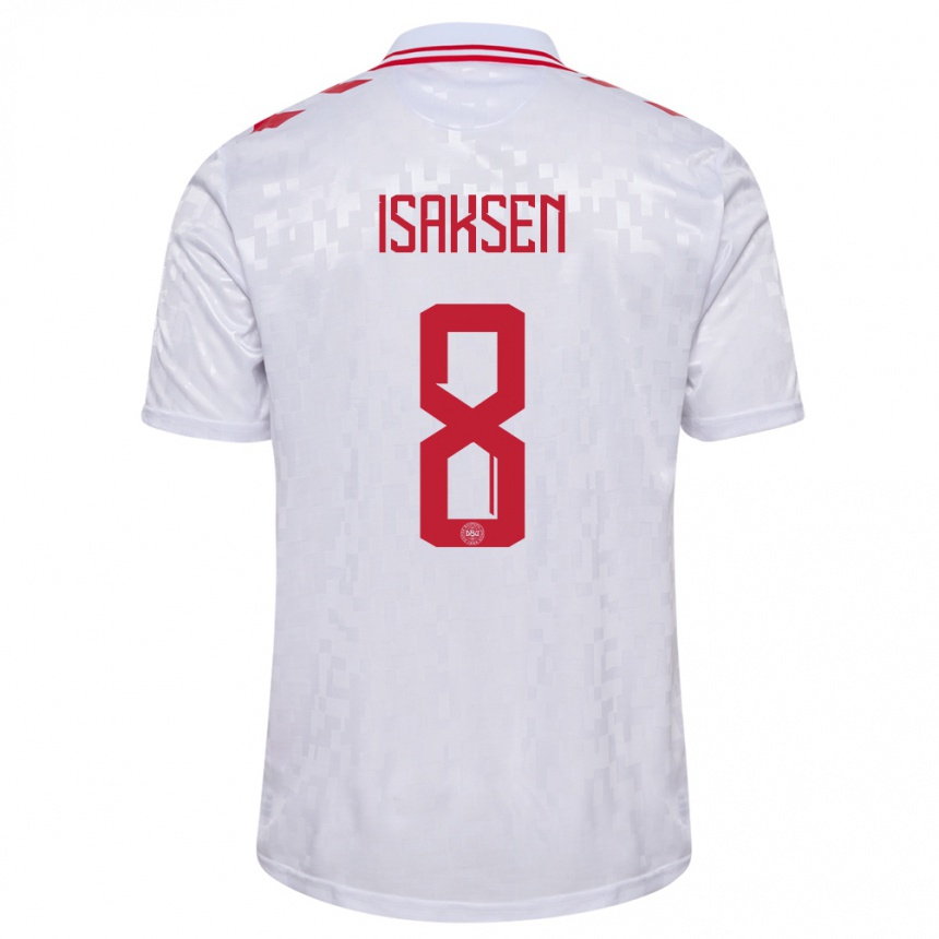 Herren Fußball Dänemark Gustav Isaksen #8 Weiß Auswärtstrikot Trikot 24-26 T-Shirt Luxemburg