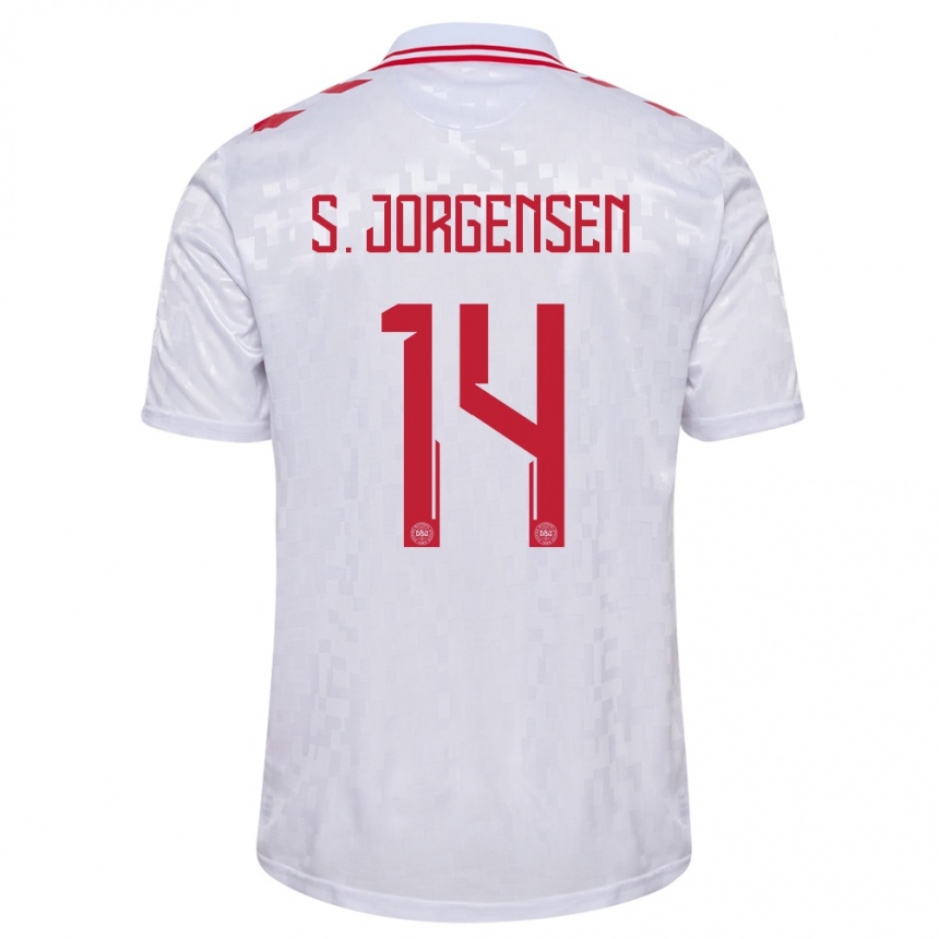 Herren Fußball Dänemark Sebastian Jorgensen #14 Weiß Auswärtstrikot Trikot 24-26 T-Shirt Luxemburg