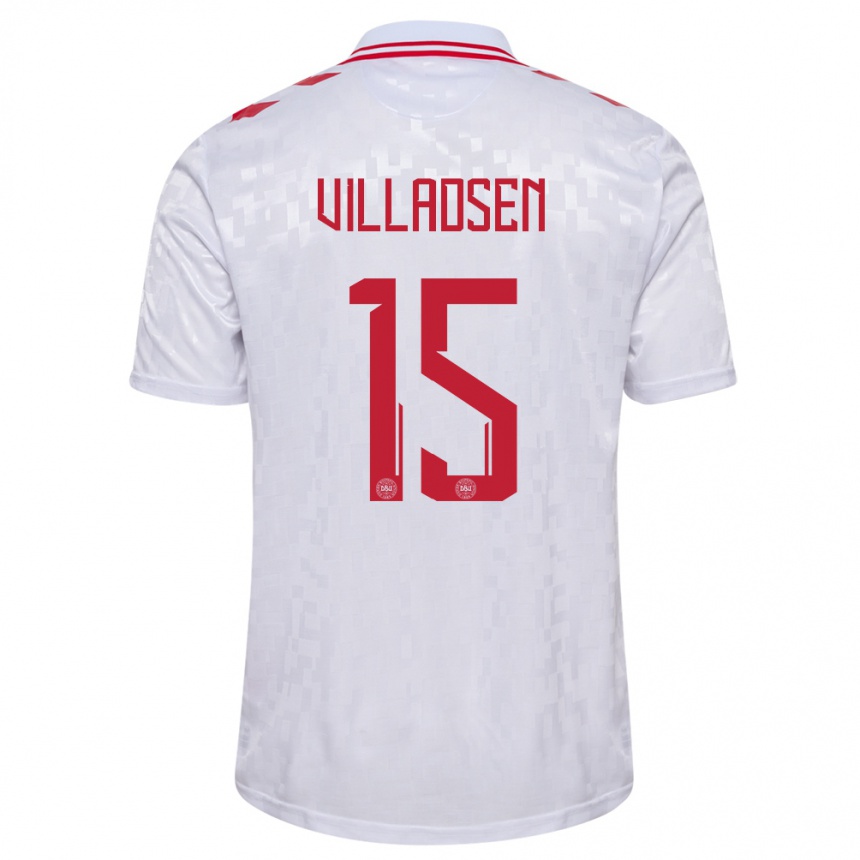 Herren Fußball Dänemark Oliver Villadsen #15 Weiß Auswärtstrikot Trikot 24-26 T-Shirt Luxemburg