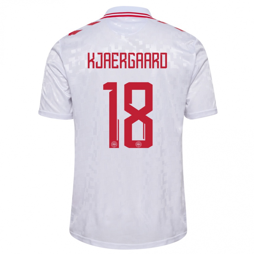 Herren Fußball Dänemark Maurits Kjaergaard #18 Weiß Auswärtstrikot Trikot 24-26 T-Shirt Luxemburg