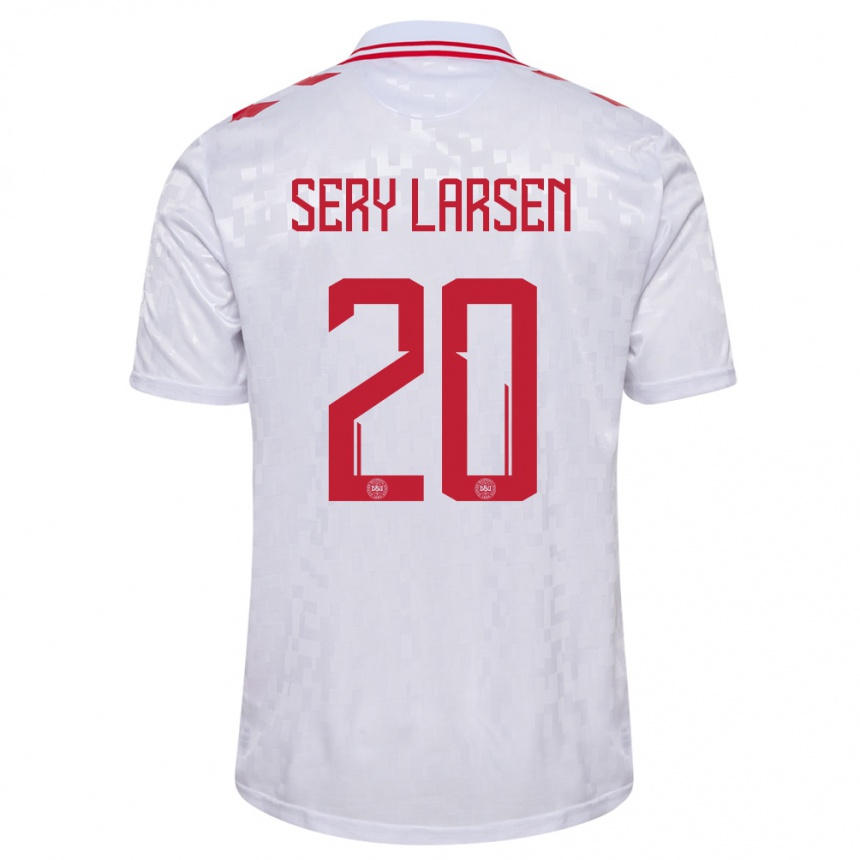Herren Fußball Dänemark Japhet Sery Larsen #20 Weiß Auswärtstrikot Trikot 24-26 T-Shirt Luxemburg