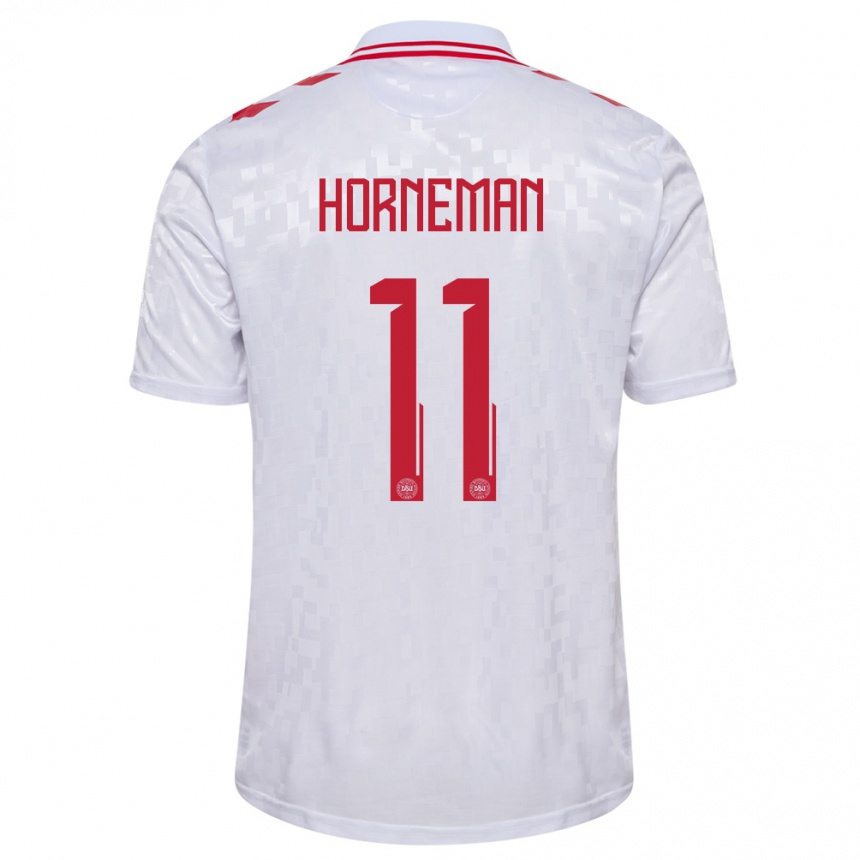 Herren Fußball Dänemark Charly Horneman #11 Weiß Auswärtstrikot Trikot 24-26 T-Shirt Luxemburg
