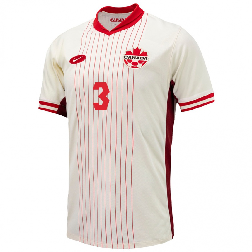 Herren Fußball Kanada Gaël De Montigny #3 Weiß Auswärtstrikot Trikot 24-26 T-Shirt Luxemburg
