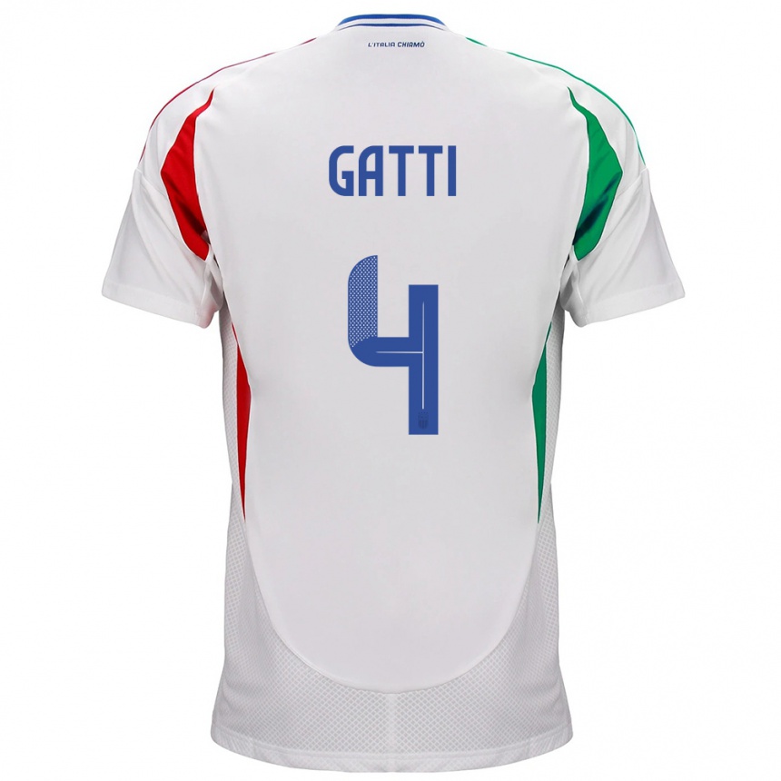 Herren Fußball Italien Federico Gatti #4 Weiß Auswärtstrikot Trikot 24-26 T-Shirt Luxemburg