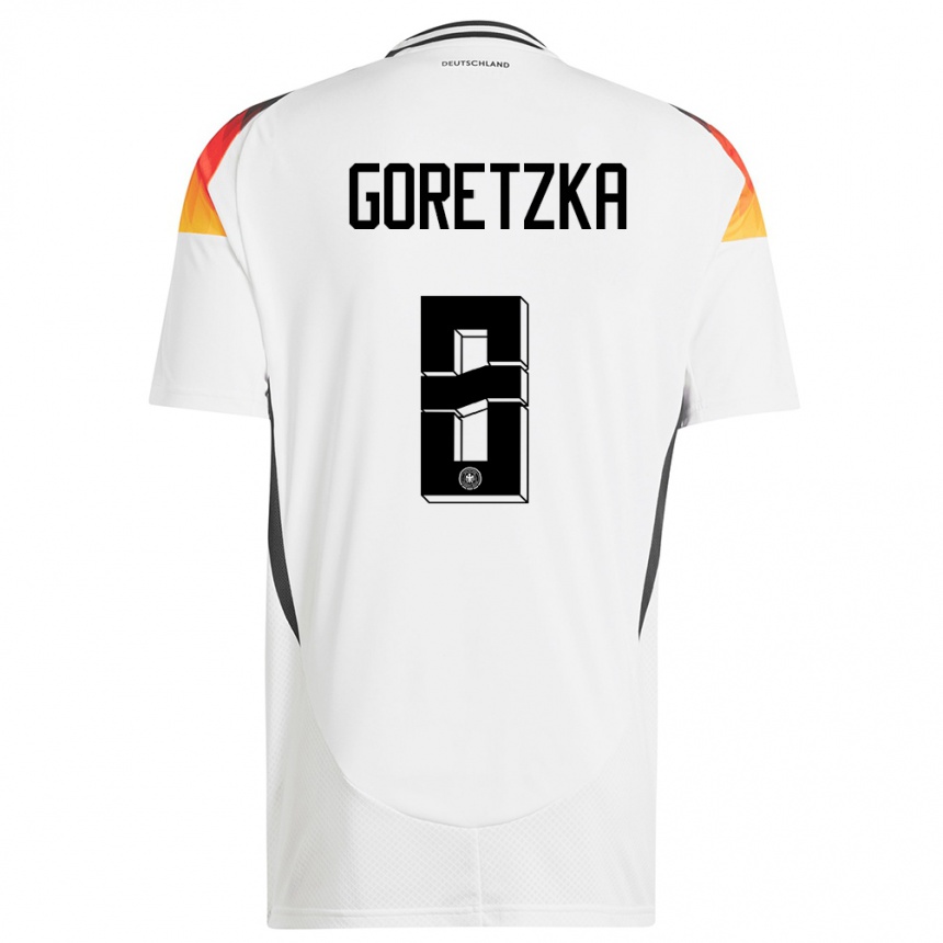 Damen Fußball Deutschland Leon Goretzka #8 Weiß Heimtrikot Trikot 24-26 T-Shirt Luxemburg