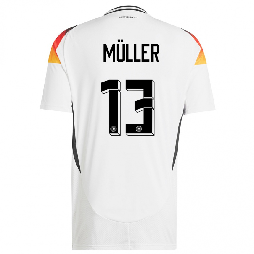 Damen Fußball Deutschland Thomas Muller #13 Weiß Heimtrikot Trikot 24-26 T-Shirt Luxemburg