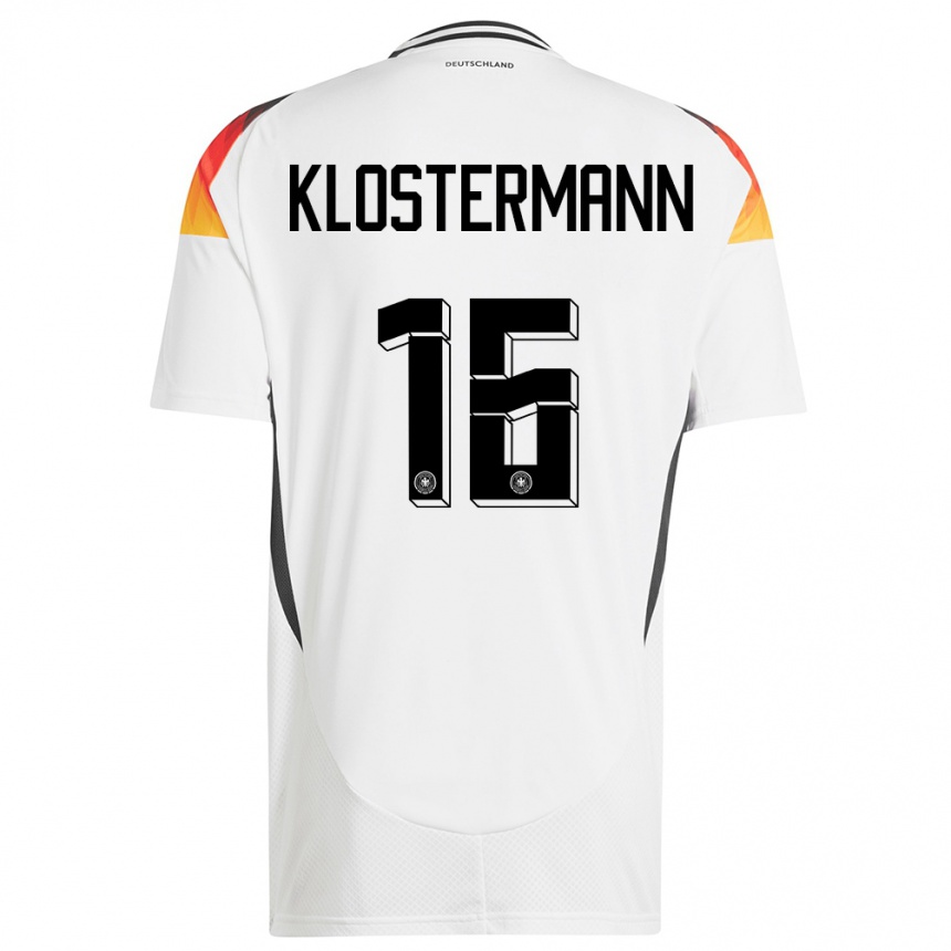 Damen Fußball Deutschland Lukas Klostermann #16 Weiß Heimtrikot Trikot 24-26 T-Shirt Luxemburg