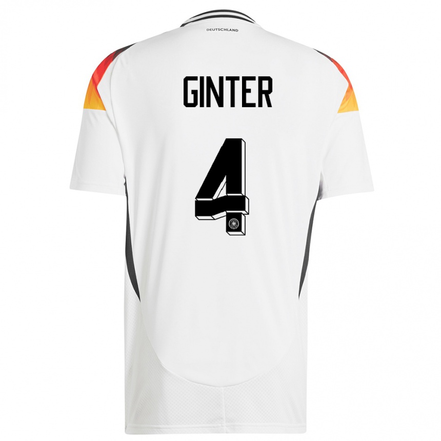 Damen Fußball Deutschland Matthias Ginter #4 Weiß Heimtrikot Trikot 24-26 T-Shirt Luxemburg