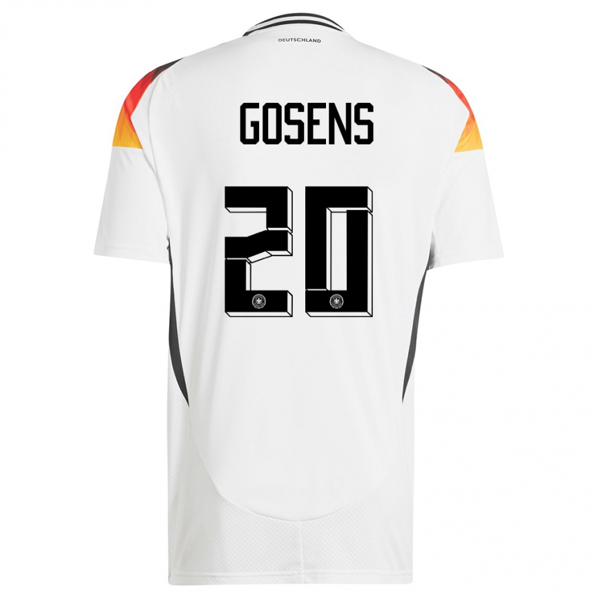 Damen Fußball Deutschland Robin Gosens #20 Weiß Heimtrikot Trikot 24-26 T-Shirt Luxemburg