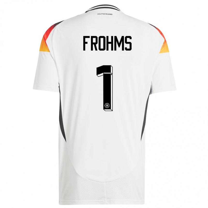 Damen Fußball Deutschland Merle Frohms #1 Weiß Heimtrikot Trikot 24-26 T-Shirt Luxemburg