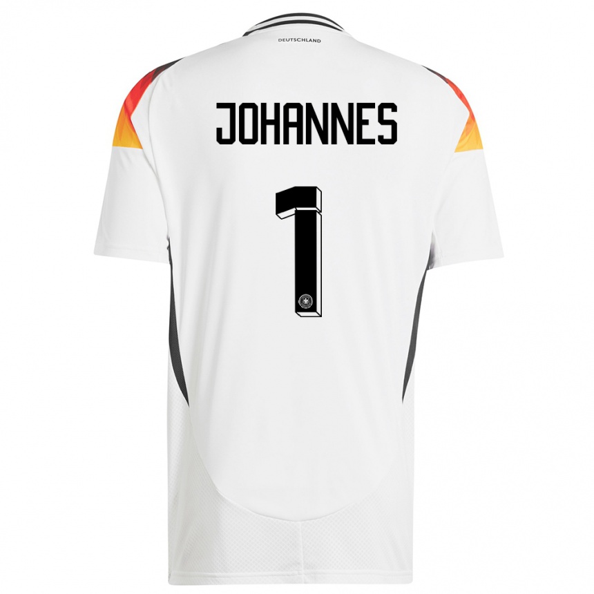 Damen Fußball Deutschland Stina Johannes #1 Weiß Heimtrikot Trikot 24-26 T-Shirt Luxemburg