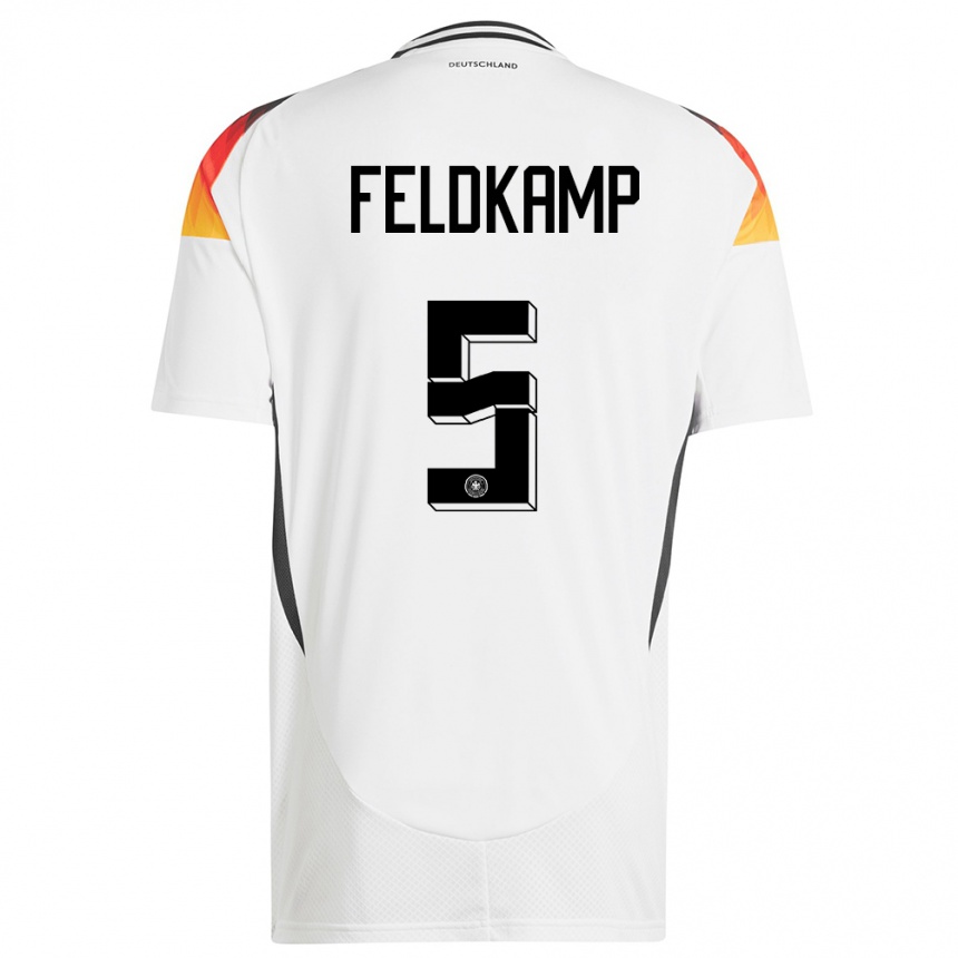 Damen Fußball Deutschland Jana Feldkamp #5 Weiß Heimtrikot Trikot 24-26 T-Shirt Luxemburg