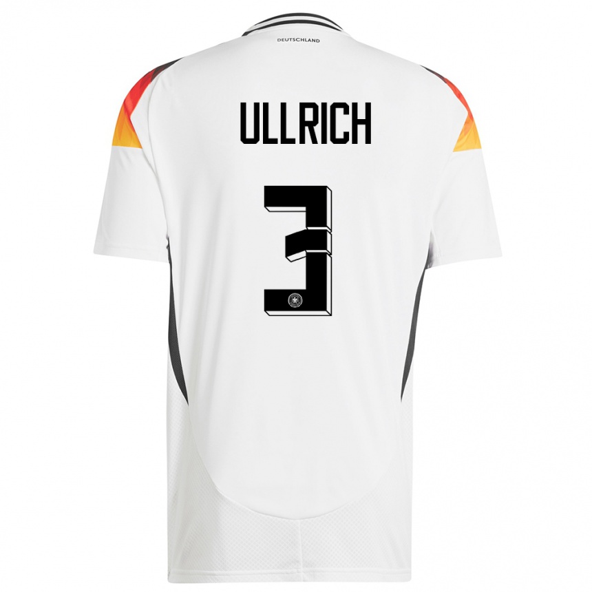 Damen Fußball Deutschland Lukas Ullrich #3 Weiß Heimtrikot Trikot 24-26 T-Shirt Luxemburg
