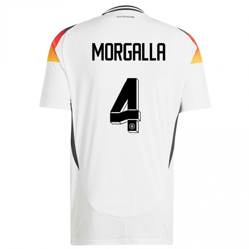 Damen Fußball Deutschland Leandro Morgalla #4 Weiß Heimtrikot Trikot 24-26 T-Shirt Luxemburg