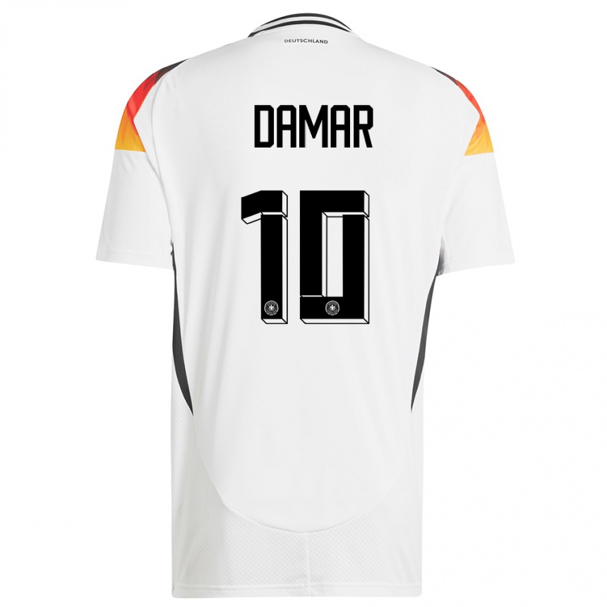 Damen Fußball Deutschland Muhammed Damar #10 Weiß Heimtrikot Trikot 24-26 T-Shirt Luxemburg