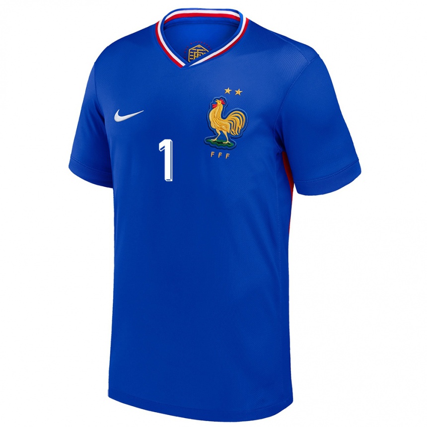Damen Fußball Frankreich Mylene Chavas #1 Blau Heimtrikot Trikot 24-26 T-Shirt Luxemburg