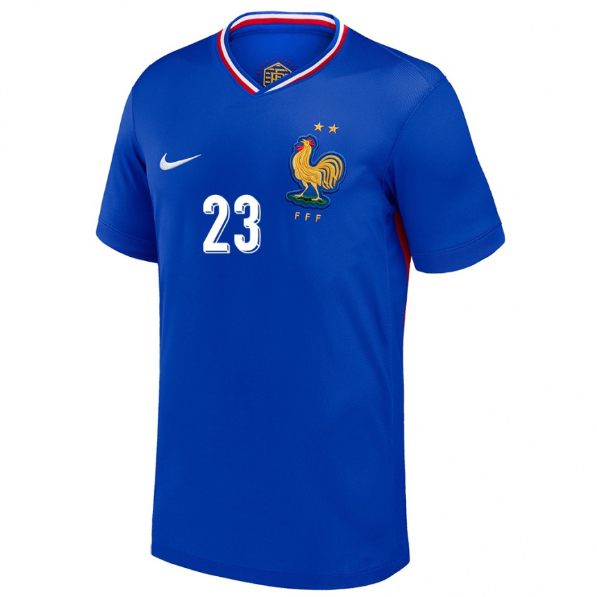 Damen Fußball Frankreich Guillaume Dietsch #23 Blau Heimtrikot Trikot 24-26 T-Shirt Luxemburg