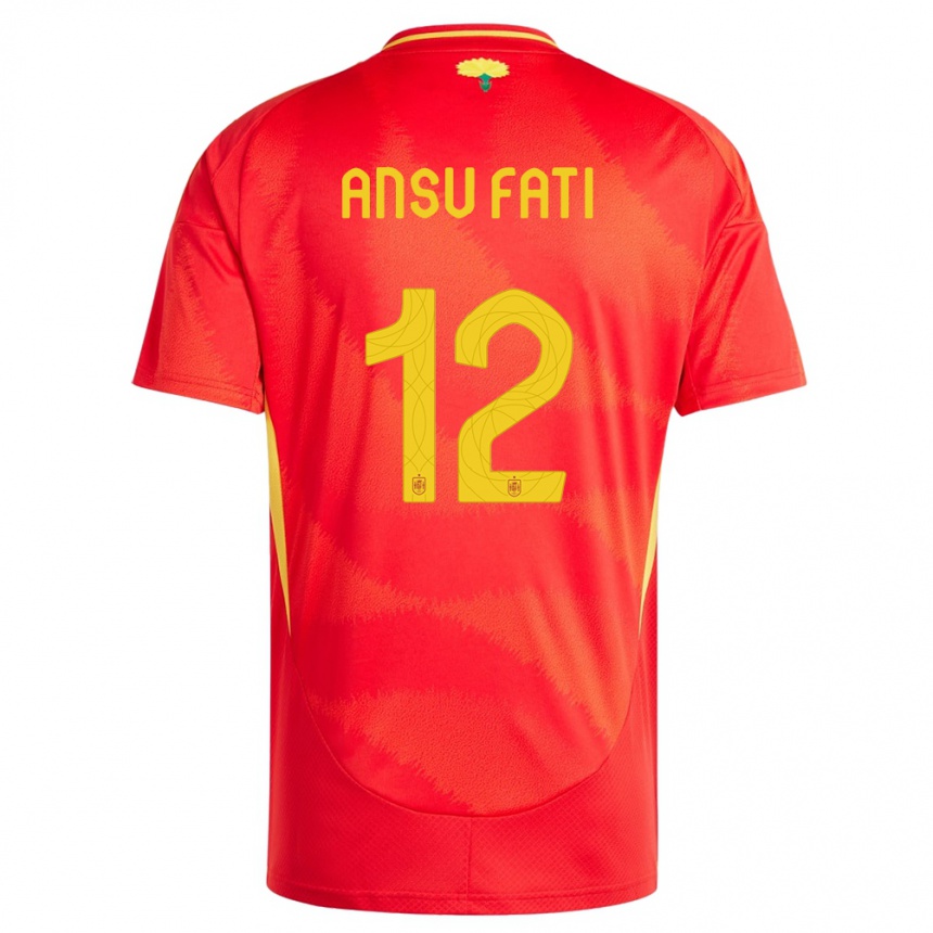 Damen Fußball Spanien Ansu Fati #12 Rot Heimtrikot Trikot 24-26 T-Shirt Luxemburg