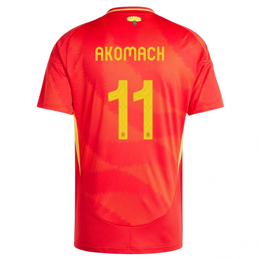 Damen Fußball Spanien Ilias Akomach #11 Rot Heimtrikot Trikot 24-26 T-Shirt Luxemburg