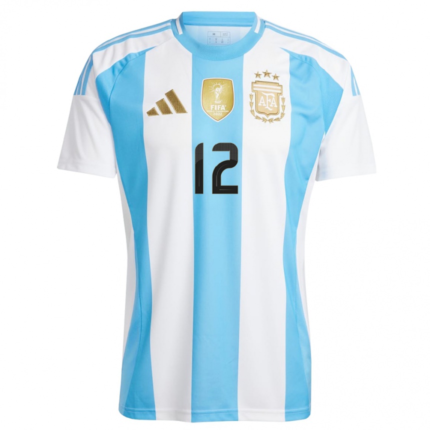 Damen Fußball Argentinien Geronimo Rulli #12 Weiß Blau Heimtrikot Trikot 24-26 T-Shirt Luxemburg